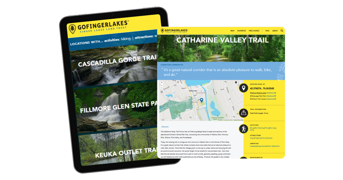 A screenshot of the Go Finger Lakes app on a tablet 